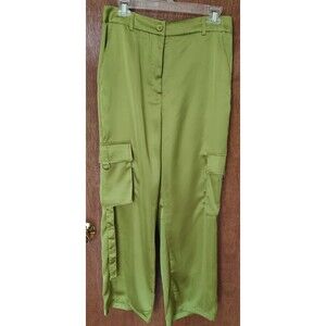 NWOT Sincerely Jules size L lime green satin-like polyester/spandex cargo pants